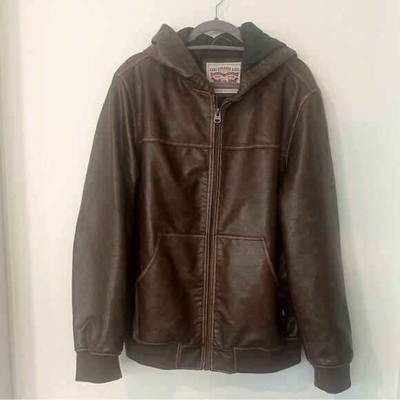 Levi's Other - Levi’s Brown Faux Leather Hooded Jacket L